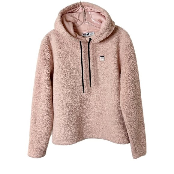 Fila Tops - Fila Women's Josephine Sherpa Crop Hoodie S Fleece Pink Long Sleeve Sweatshirt